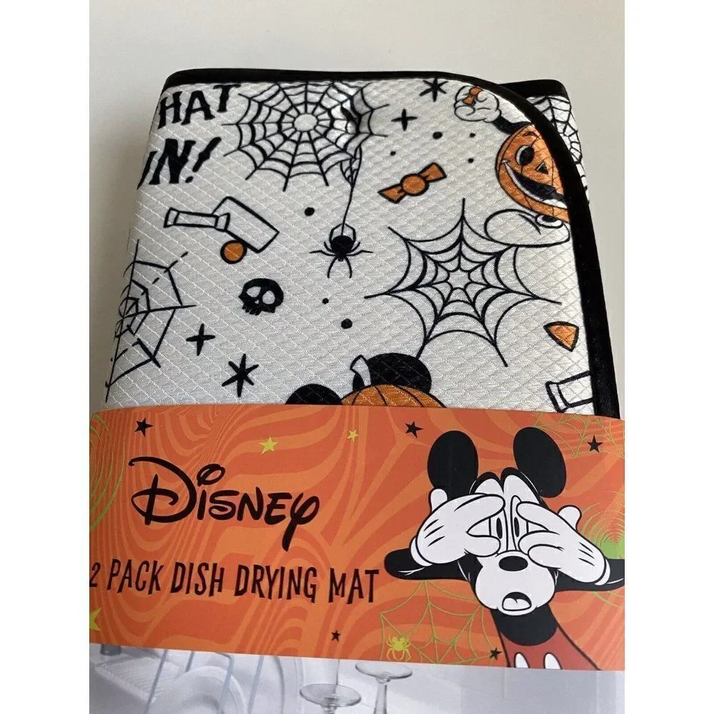 2 Pk Disney Mickey Mouse Halloween Drying Mat 16”x18” Pumpkins Spider Webs Candy